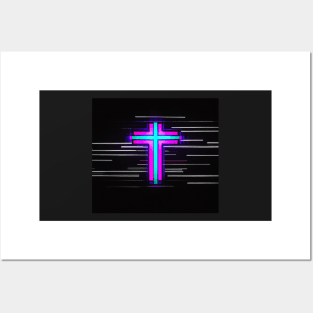 Neon cross Posters and Art